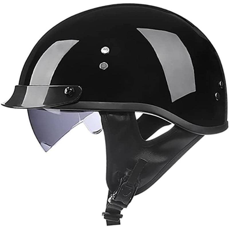 Halbschalen-Motorradhelm, DOT/ECE-Zulassung Motorrad-Halbhelm Mit Visier, Halbschalen-Rollerhelm, Jethelm Retro Für Erwachsene, Herren Und Damen C,59~60CM von BYFHHHH