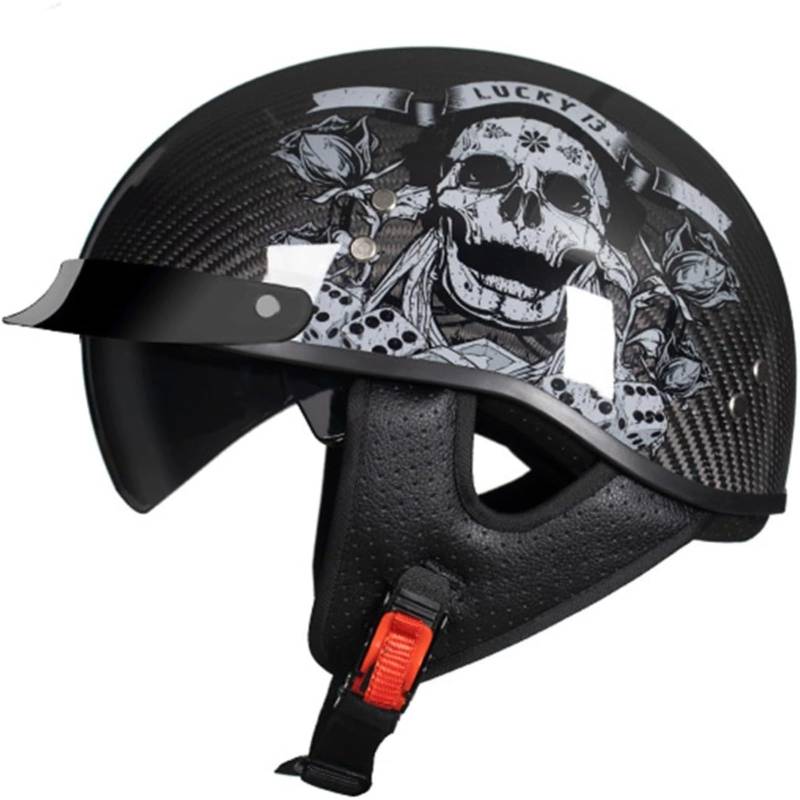 Halbschalenhelm, ECE/DOT-Zulassung, Retro-Jet-Halbscooter-Offener Helm Mit Sonnenblende, Herausnehmbares, Atmungsaktives Futter H,M=57~58CM von BYFHHHH