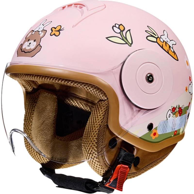 Kinder Motorradhelm Rollerhelm, Jethelm Mit Sonnenblende Süßer Helm Mädchen Rollerhelm Junge Mofahelm, Für 5 Jahre - 12 Jahre Kid F von BYFHHHH