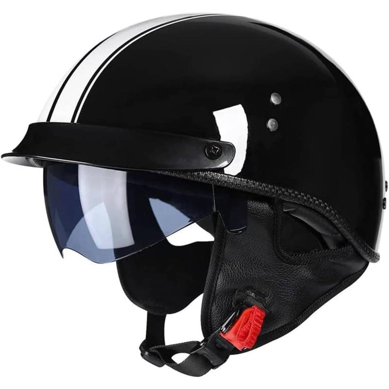 Retro-Jethelme Motorrad-Halbhelme, ECE/DOT-Zugelassener Motorradhelm Brain-Cap-Halbschalenhelm Offener Helm Mit Visier, Für Erwachsene Männer Frauen B,M=57~58CM von BYFHHHH