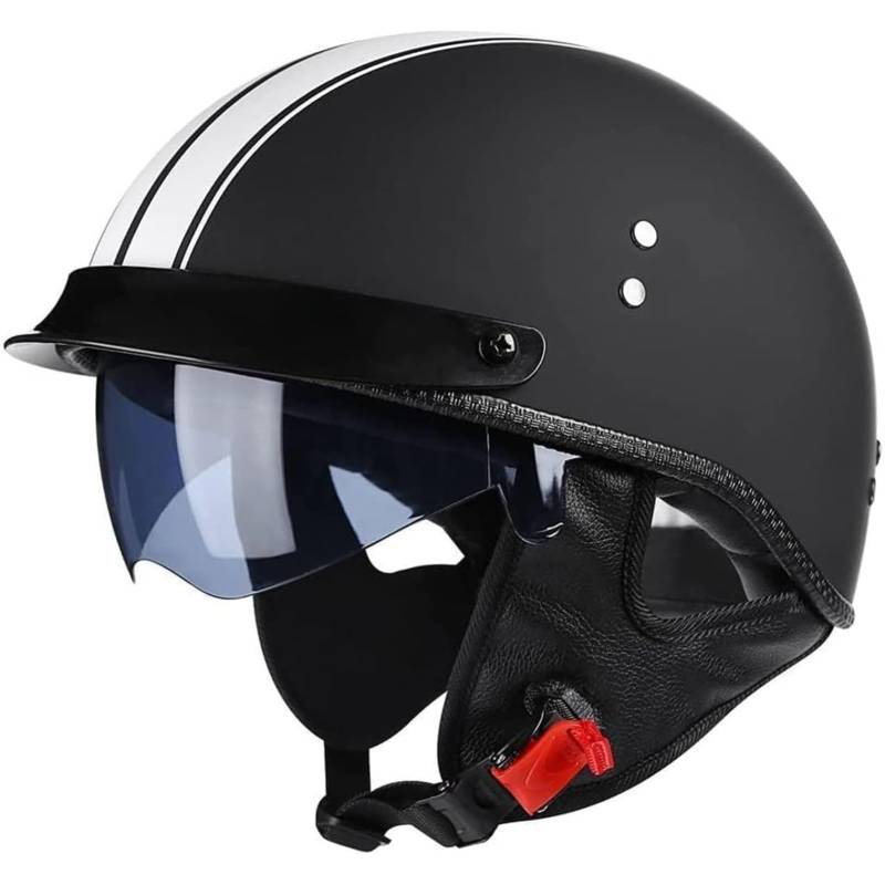 Retro-Jethelme Motorrad-Halbhelme, ECE/DOT-Zugelassener Motorradhelm Brain-Cap-Halbschalenhelm Offener Helm Mit Visier, Für Erwachsene Männer Frauen D,XXL=63~64CM von BYFHHHH