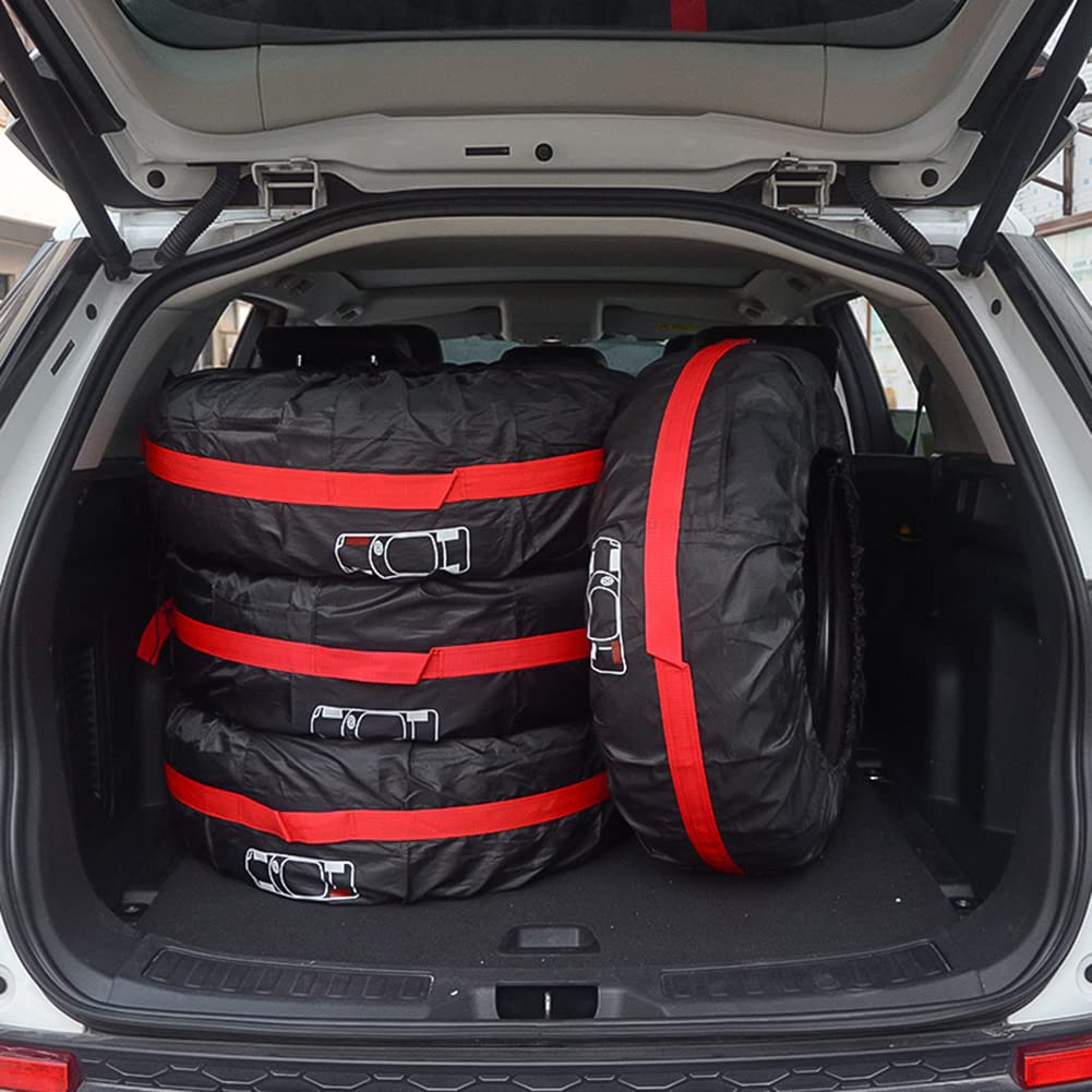 BYNYXI 4 Stück Reserveradabdeckung, 13-18 Zoll Reifenschutzhülle Robuster 210D Oxford Radreifenabdeckung wasserdicht Reifenaufbewahrung Reifensack Universal Auto Reifentasche für Auto SUV LKW von BYNYXI