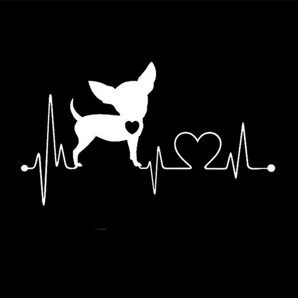 BYNYXI Herzschlag Hunde Aufkleber, 2 Stück Chihuahua Dog Heartbeat Love Sticker Reflektierende Lustige Aufkleber Auto JDM Sticker Tier Autoaufkleber wasserdichte Sticker für Auto LKW Computer Laptop von BYNYXI