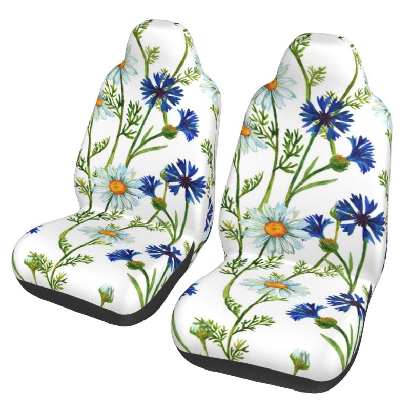 BYwenhopnbs Aquarell-Kamillen-Kornblumen, 2-teilige Autositzbezüge für die Vordersitze, universeller Rutschfester Sitzschutz von BYwenhopnbs