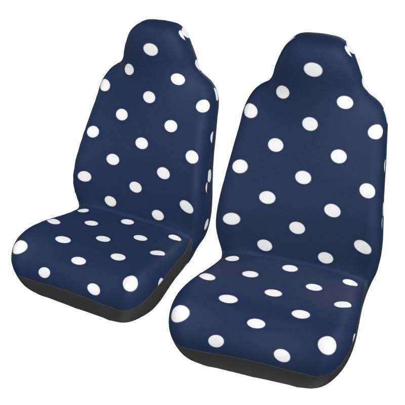 BYwenhopnbs Druck Weiß Polka Dots Marineblau, 2 Stück Autositzbezüge für die Vordersitze, universeller Anti-Rutsch-Sitzschutz von BYwenhopnbs