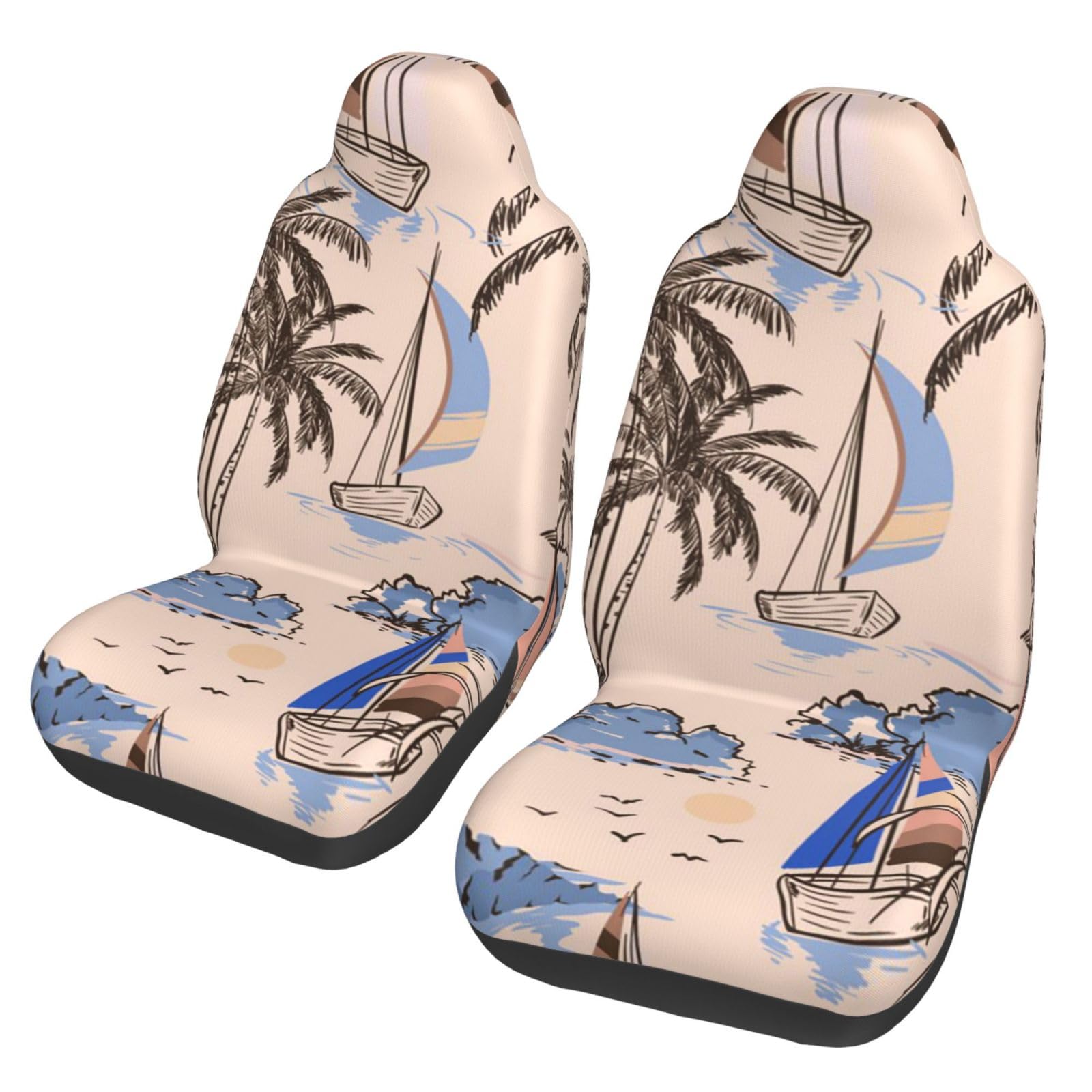BYwenhopnbs Retro Schöne Boote Palmen, 2 Stück Autositzbezüge für Vordersitze, universeller Anti-Rutsch-Sitzschutz BYwenhopnbs Retro Schöne Boote Palmen, 2 Stück Autositzbezüge für Vordersitze, universeller Anti-Rutsch-Sitzschutz von BYwenhopnbs