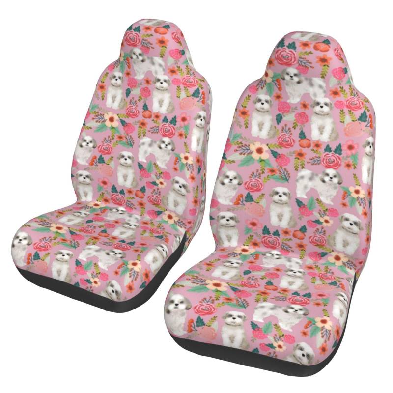 BYwenhopnbs Shih Tzu Vintage Florals Pink, 2 Stück Autositzbezüge für die Vordersitze, universeller Rutschfester Sitzschutz von BYwenhopnbs
