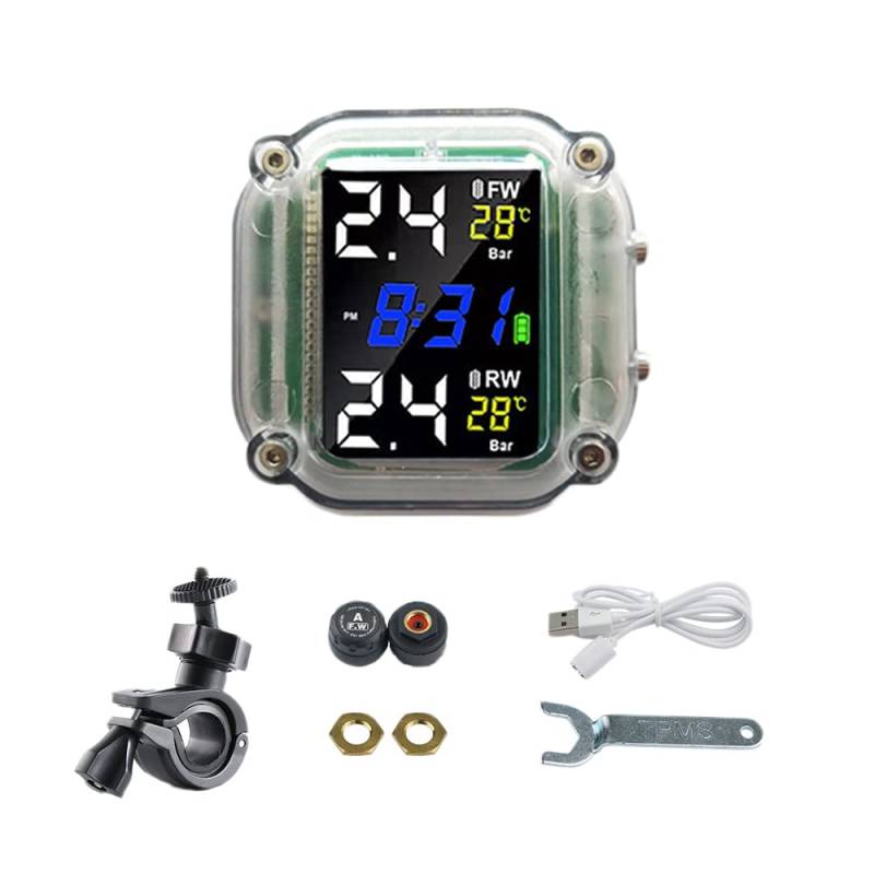Baceyong 1pc Motorrad-Reifendruck-Kontrollsystem, Echtzeit-Überwachung von Reifendruck und -temperatur für zweirädrige Motorräder, externer Reifendrucksensor, transparent von Baceyong