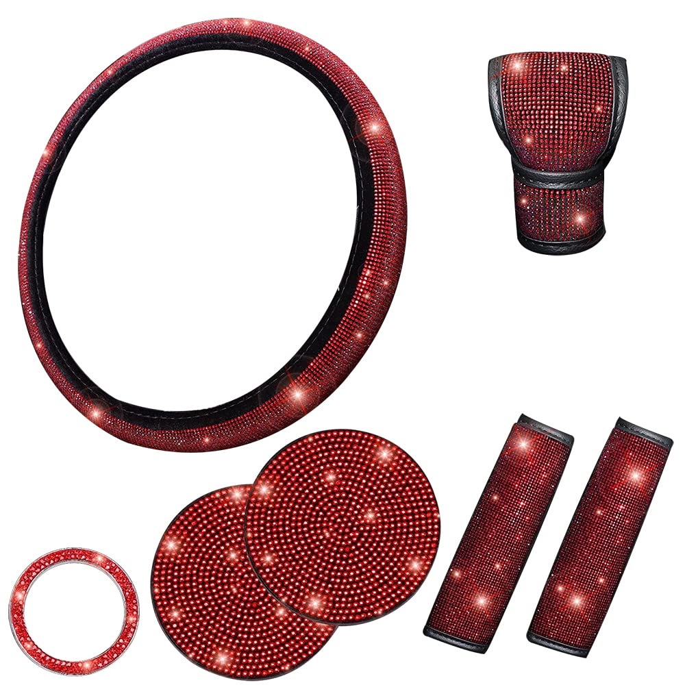 Baceyong Autozubehör Set, rotes Bling Lenkradabdeckung Sicherheitsgurtpolster Auto Schaltabdeckung Start Abdeckung Auto Achterbahn Baceyong Autozubehör Set, rotes Bling Lenkradabdeckung Sicherheitsgurtpolster Auto Schaltabdeckung Start Abdeckung Auto Achterbahn von Baceyong