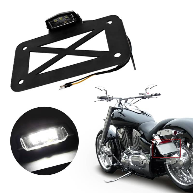 Baceyong Motorrad Kennzeichenbeleuchtung Halterung, Motorrad Seitenmontage LED Rücklicht Kennzeichenhalter Passend für Motorräder, Sporträder, Cruiser, etc von Baceyong