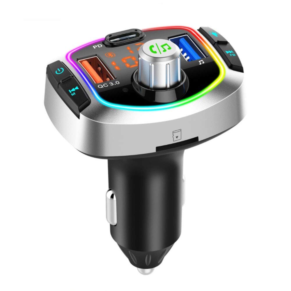 Bluetooth FM-Transmitter, Baceyong Universal Car Audio Adapter mit QC3.0 Schnelllade-USB-Anschluss, Freisprechen, MP3-Musik-Player, Atmosphärenlicht von Baceyong