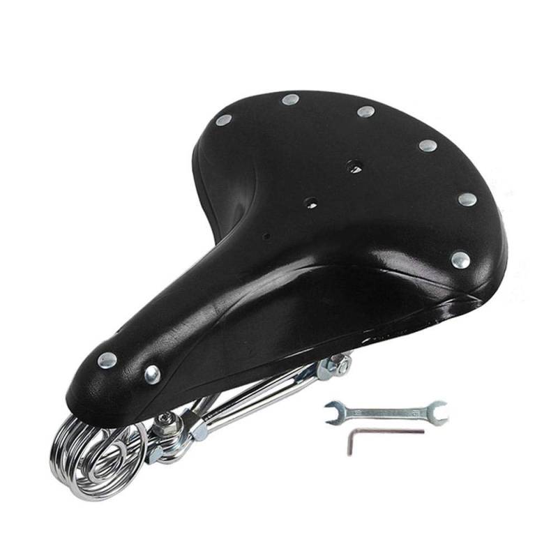 Fahrradsitz, Baceyong Bequemer Fahrradsattel, Vintage klassischer Rindsleder Fahrradsitz mit Federn （Schwarz） von Baceyong
