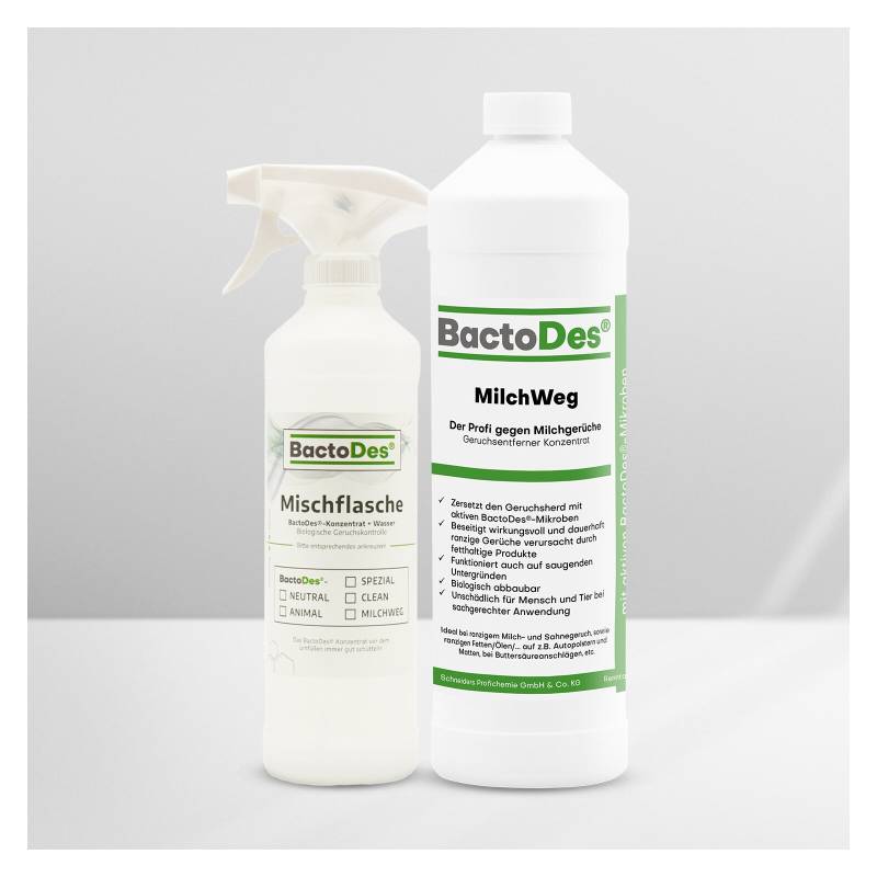 BactoDes®-MilchWeg Milchgeruch und Buttersäure Neutralisierer incl. 1 Misch- Und Sprühflasche von BactoDes