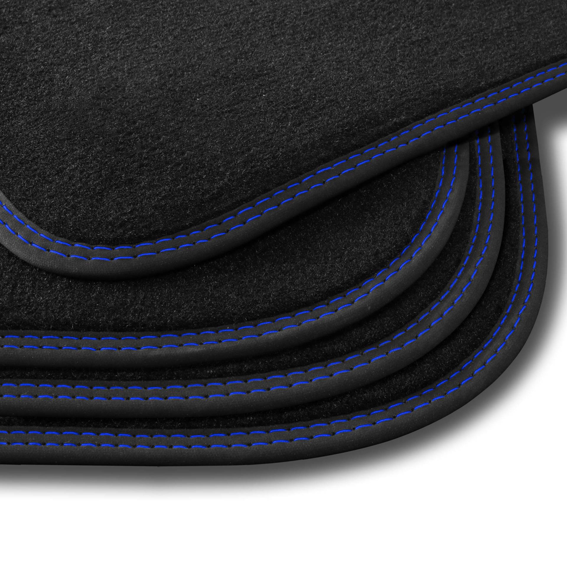 Bär-AfC HY60041 Premium Auto-Fußmatten Velours Schwarz, Nubuk Band Schwarz, Doppelnaht Blau + Blau, Set 4-teilig, Passgenau für Modell Siehe Details von Bär-AfC