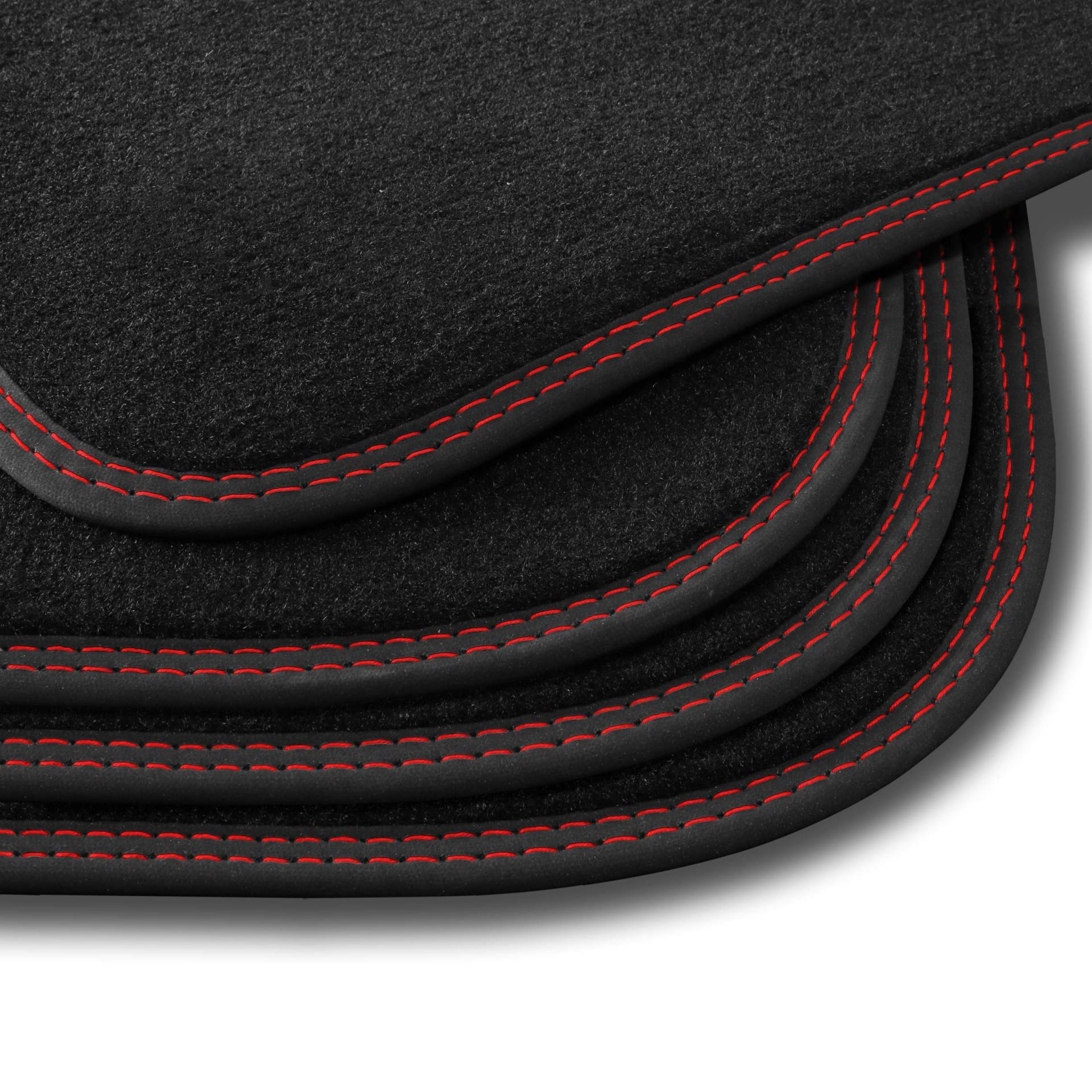 Bär-AfC SE05477 Premium Auto-Fußmatten Velours Schwarz, Nubuk Band Schwarz, Doppelnaht Rot + Rot, Set 4-teilig, Passgenau für Modell Siehe Details von Bär-AfC