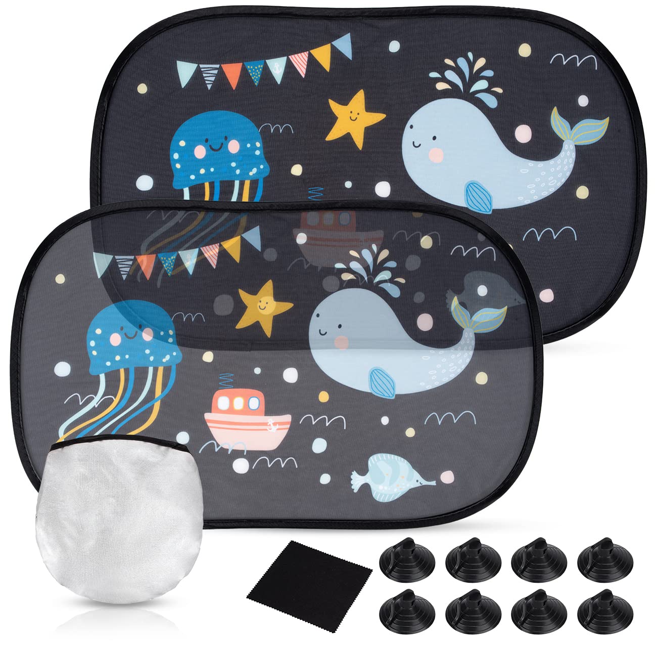 2 Stück 51x31cm Sonnenschutz Auto Kinder mit UV Schutz, Autofenster Sonnenschutz Kinder Auto Sonnenschutz Seitenscheibe mit süßen Tier Motiven (Sea World) von Bafiwu