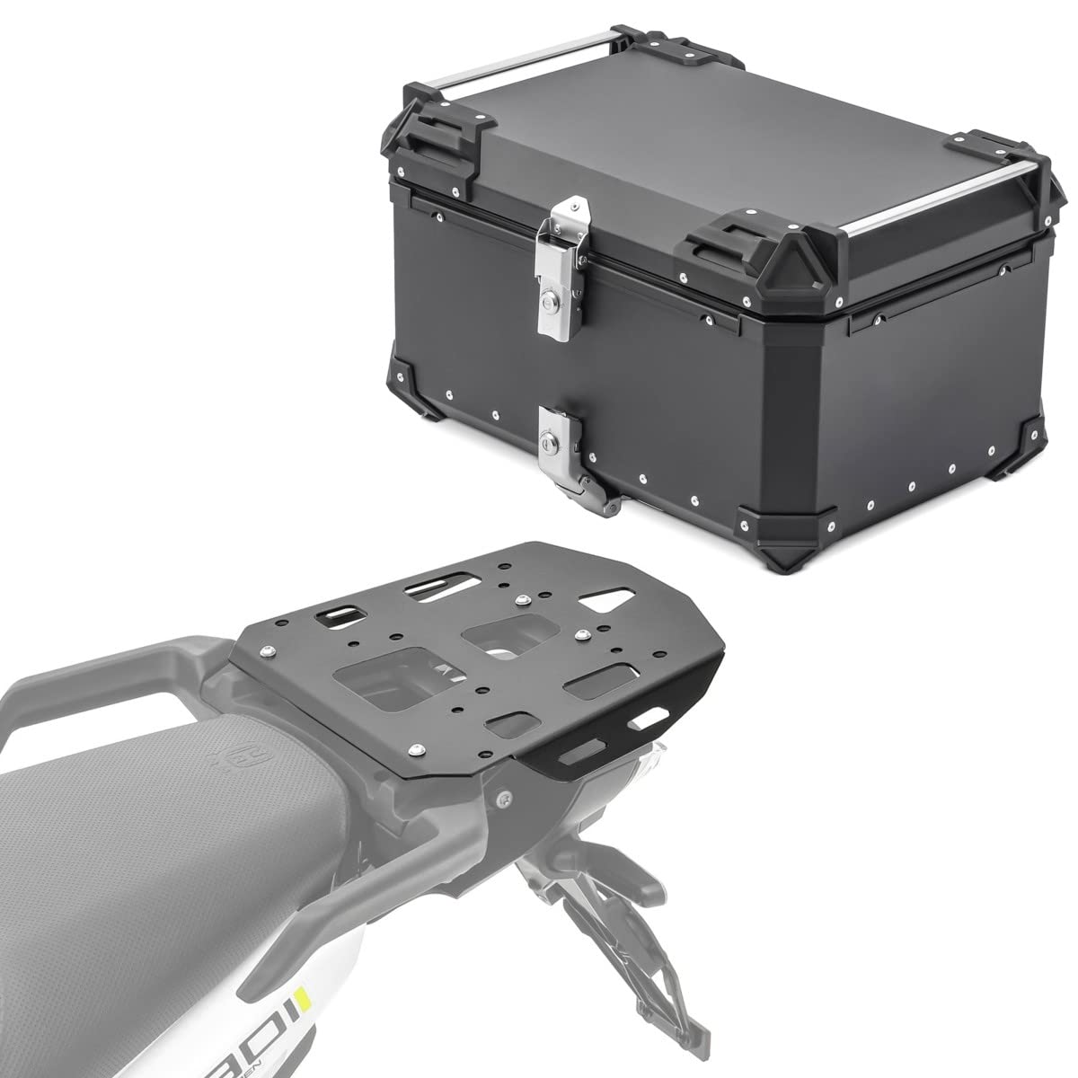 Bagtecs Set Alu Topcase + Träger für Husqvarna Norden 901 21-24 XB65 schwarz von Bagtecs