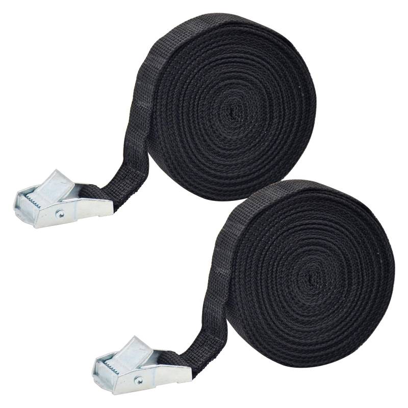 Bailinks 2 Stück Spanngurte, Verstellbare 25mm Gurtband mit Klemmschloss, Robuste Spanngurt für Gepäck, Transport, Fracht, Camping, Auto, Motorrad, Schwarz (25MMX5M) von Bailinks