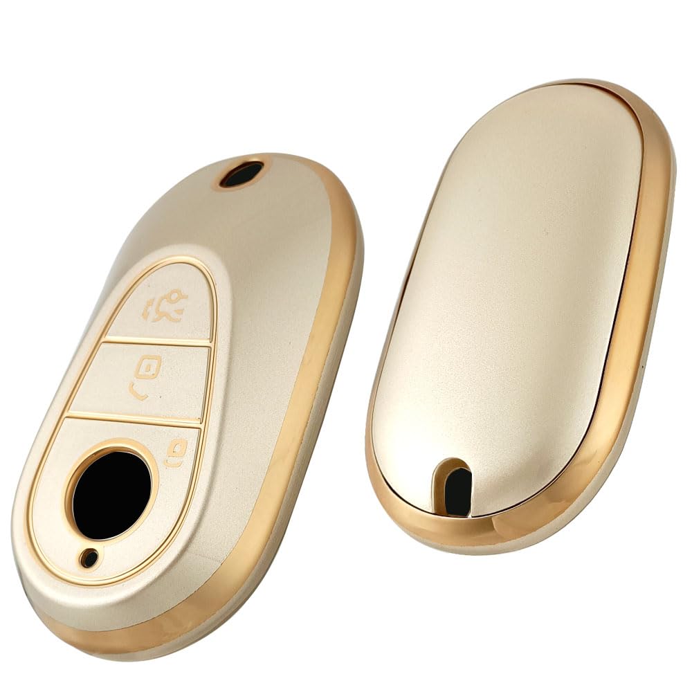 Baisirui Autoschlüssel Hülle kompatibel mit Mercedes Benz C S Klasse W206 W223 Smart Autoschlüssel Schlüsselhülle Schutzhülle ZubehörCover (O-golden) von Baisirui