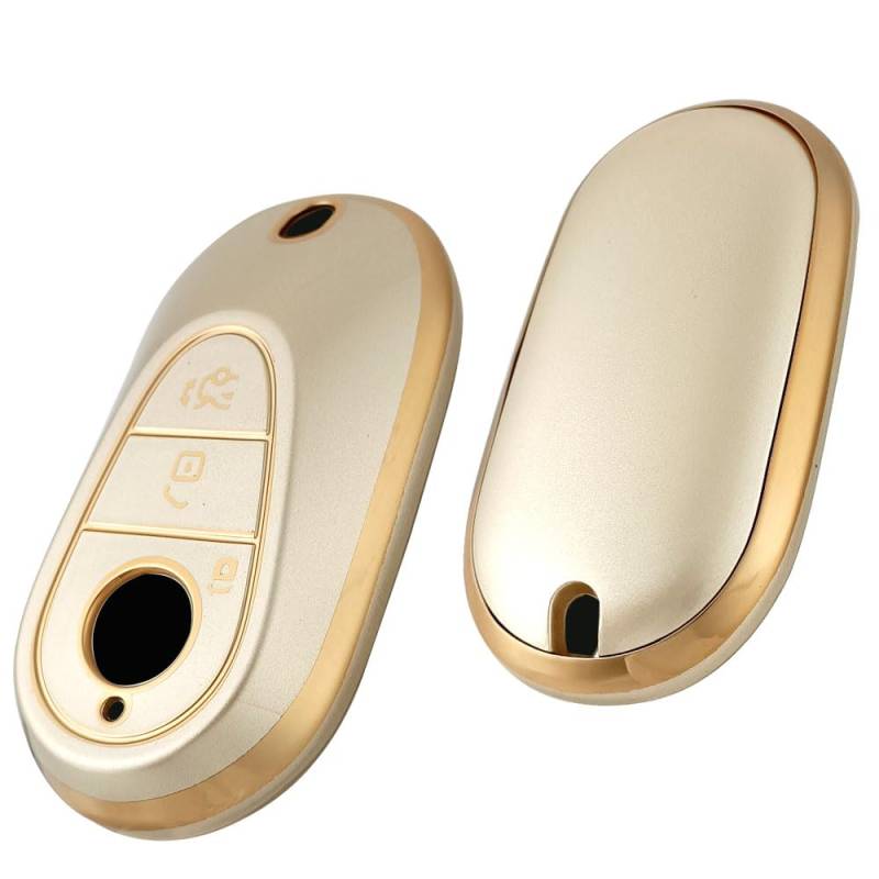 Baisirui Autoschlüssel Hülle kompatibel mit Mercedes Benz C S Klasse W206 W223 Smart Autoschlüssel Schlüsselhülle Schutzhülle ZubehörCover (O-golden) von Baisirui