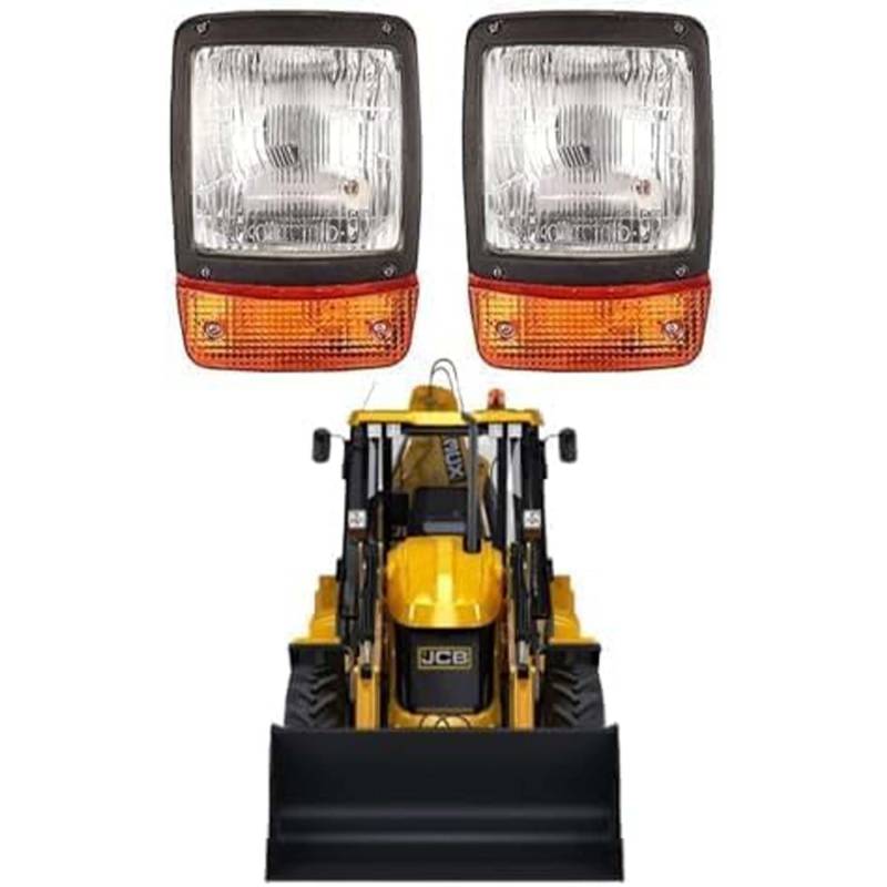 Bajato JCB Universelle Scheinwerfer für JCB 3C, 3CX, 3D, 3DX, 4C, 4CN und 4CX - 12V Halogen - Gelb - Kunststofflinse - Fahrzeugbeleuchtung von Bajato