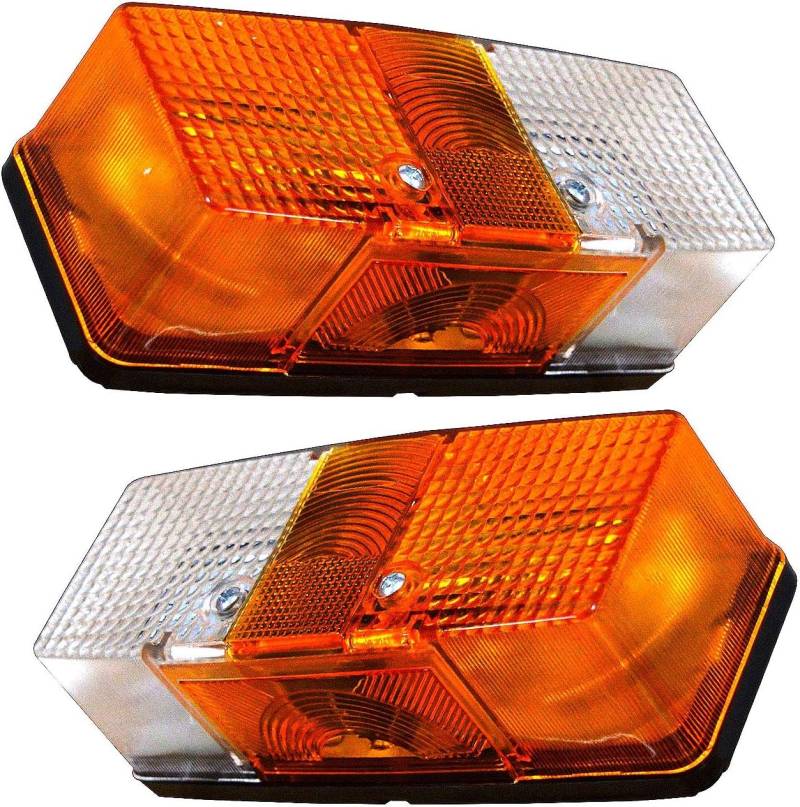 Pair of Turn Signal Assembly Halogen Front Light fender lights flat base with 12v Bulbs Suitable for Bomag | DAF | Schmitz Cargobull | Renault | Ahlmann | Kubota | Massey Ferguson | Jeep Wrangler von Bajato