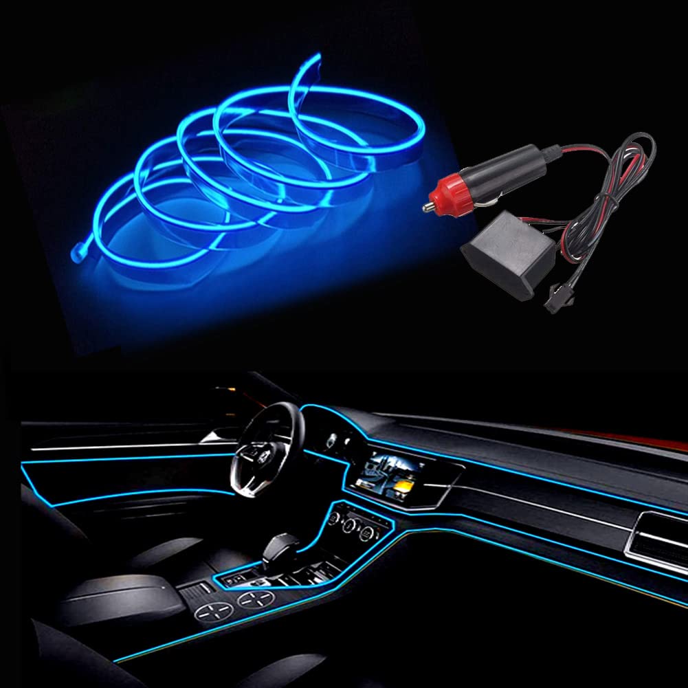 Balabaxer Blau EL Wires Car Kit，3M Flexible Neon EL Draht für Autos DC 12V Neonatmosphäre Glühendes Elektrolumineszenzlicht Glühendes Neonlicht von Balabaxer