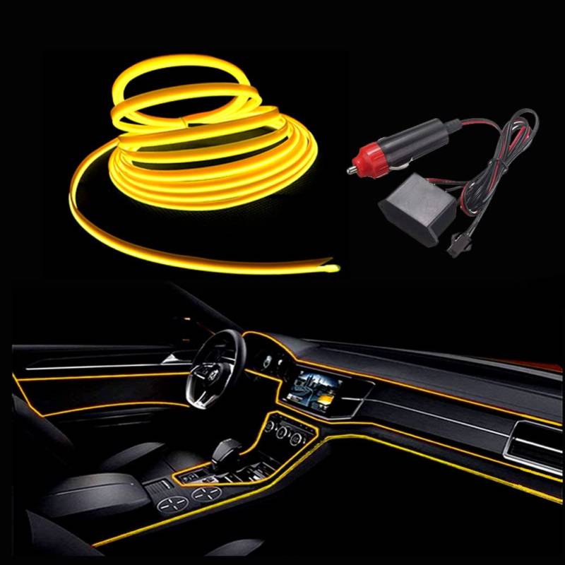Balabaxer Bright Gelb EL Wire mit 6mm Nähkante, 3m Neondraht 12V mit Absicherung für Automotive Car Interior Decoration von Balabaxer