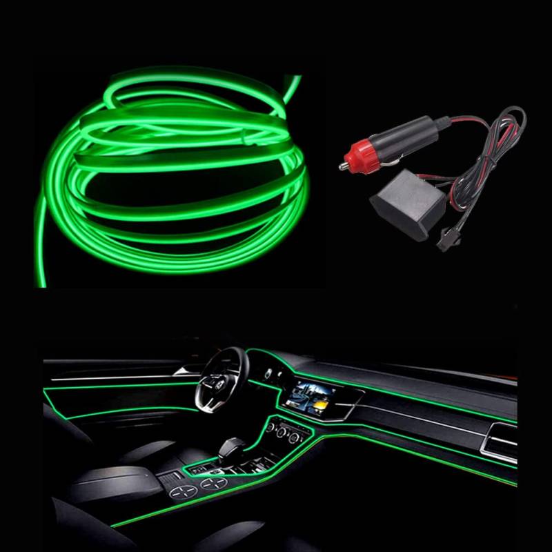 Balabaxer Bright Grün EL Wire mit 6mm Nähkante, 3m Neondraht 12V mit Absicherung für Automotive Car Interior Decoration von Balabaxer