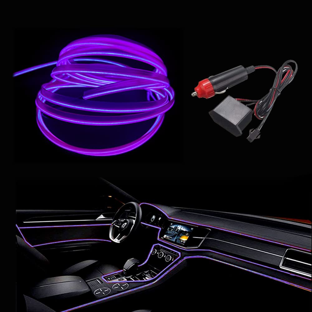 Balabaxer Bright Violett EL Wire mit 6mm Nähkante, 3m Neondraht 12V mit Absicherung für Automotive Car Interior Decoration von Balabaxer