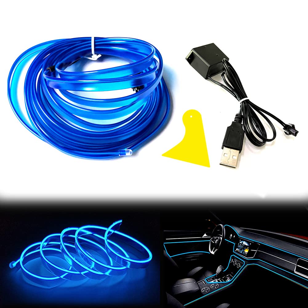 Balabaxer El Wire Blaue LED-Streifen für den Innenbereich, 5 m, Neondraht, USB, 5 V, mit Sicherungsschutz für Auto-Innendekoration mit 6 mm Nähkante von Balabaxer