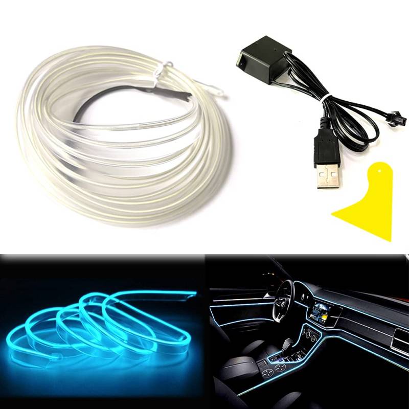 Balabaxer El Wire LED-Lichtleiste für den Innenraum des Autos, 5 m Neondraht, USB 5 V mit Sicherungsschutz für Auto-Innendekoration, mit 6 mm Nähkante von Balabaxer