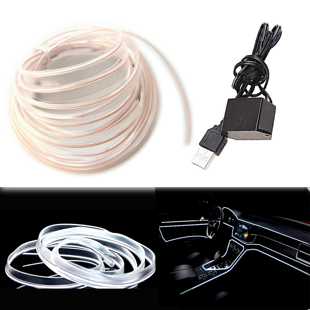Balabaxer El Wire Weiße LED-Streifen für den Innenbereich, 3 m, Neondraht, USB, 5 V, mit Sicherungsschutz für die Innendekoration von Automobilen, mit 6 mm Nähkante von Balabaxer
