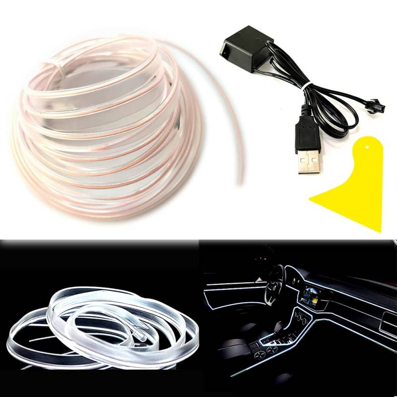 Balabaxer El Wire Weißer LED-Streifen für den Innenbereich, 10 m, Neondraht, USB, 5 V, mit Sicherungsschutz für die Innendekoration von Autos, mit 6 mm Nähkante von Balabaxer