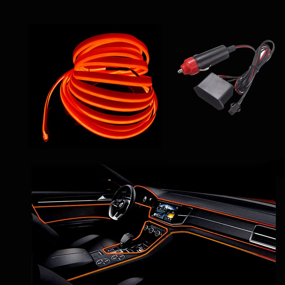 Balabaxer Orange EL Wires Car Kit，10M Flexible Neon EL Draht für Autos DC 12V Neonatmosphäre Glühendes Elektrolumineszenzlicht Glühendes Neonlicht von Balabaxer
