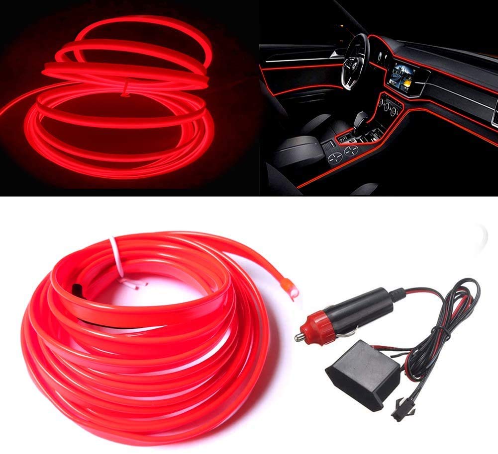 Balabaxer Rot EL Wires Car Kit，10M Flexible Neon EL Draht für Autos DC 12V Neonatmosphäre Glühendes Elektrolumineszenzlicht Glühendes Neonlicht von Balabaxer
