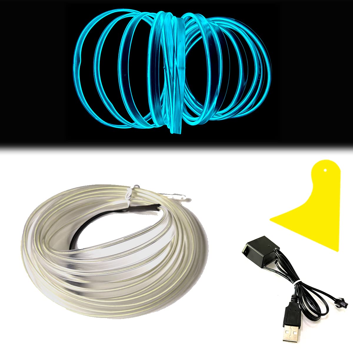 Balabaxer USB EL Wire Eisblau，10M/32.8FT Flexible Neonlichtröhre DC 5V Neonröhre Lichter Auto Innenverkleidung Lichtleiste für Innenverkleidung Gap Dekorative…… von Balabaxer