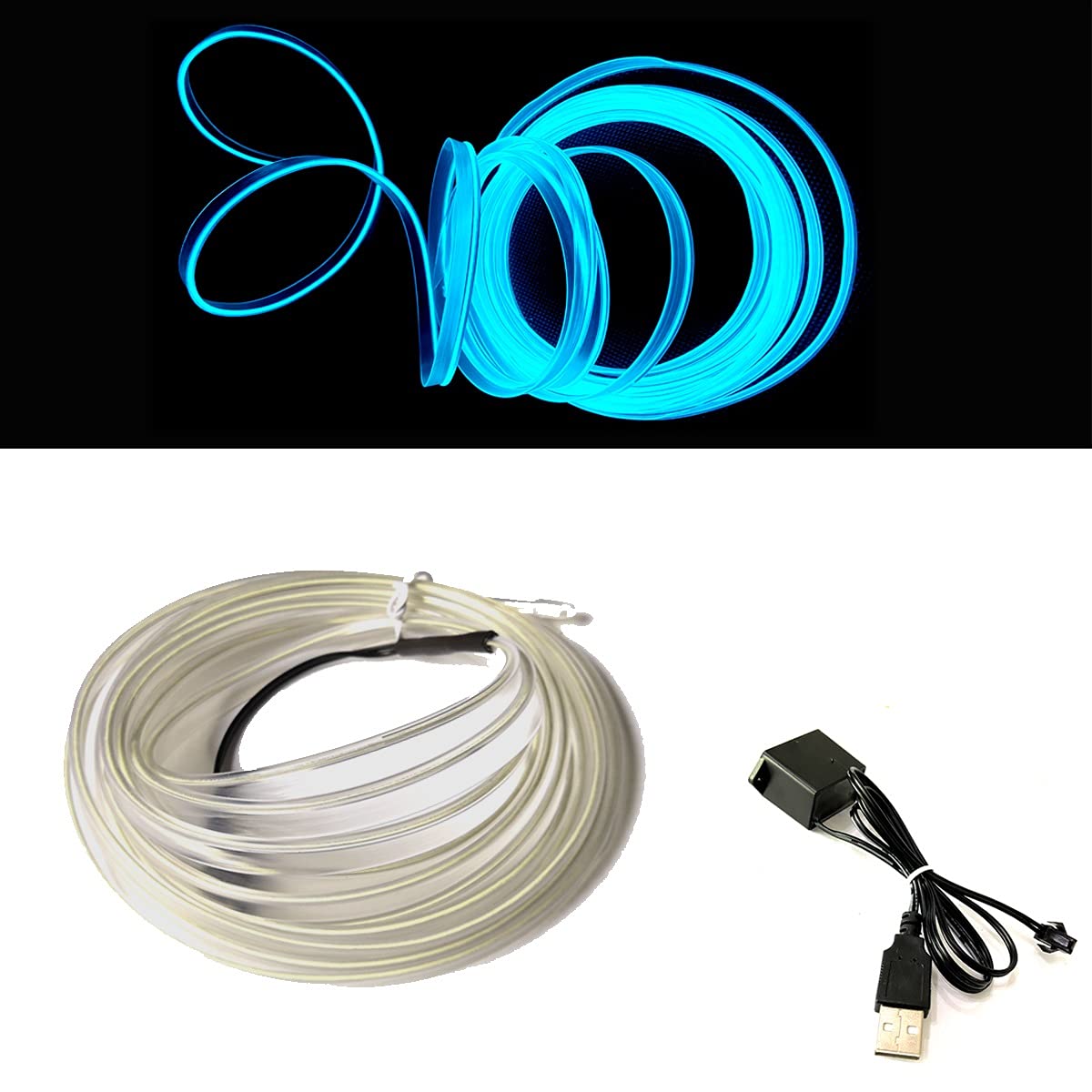 Balabaxer USB EL Wire Eisblau，5M/16.4FT Flexible Neonlichtröhre DC 5V Neonröhre Lichter Auto Innenverkleidung Lichtleiste für Innenverkleidung Gap Dekorative…… von Balabaxer