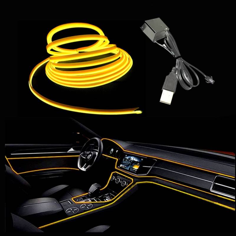 Balabaxer USB EL-Wire Gelb, 10M/32.8FT Flexible Neonlichtröhre DC 5V Neonröhre Innenraumlichtleiste für Autoinnenraum, Lücke Dekorationsbeleuchtung. von Balabaxer
