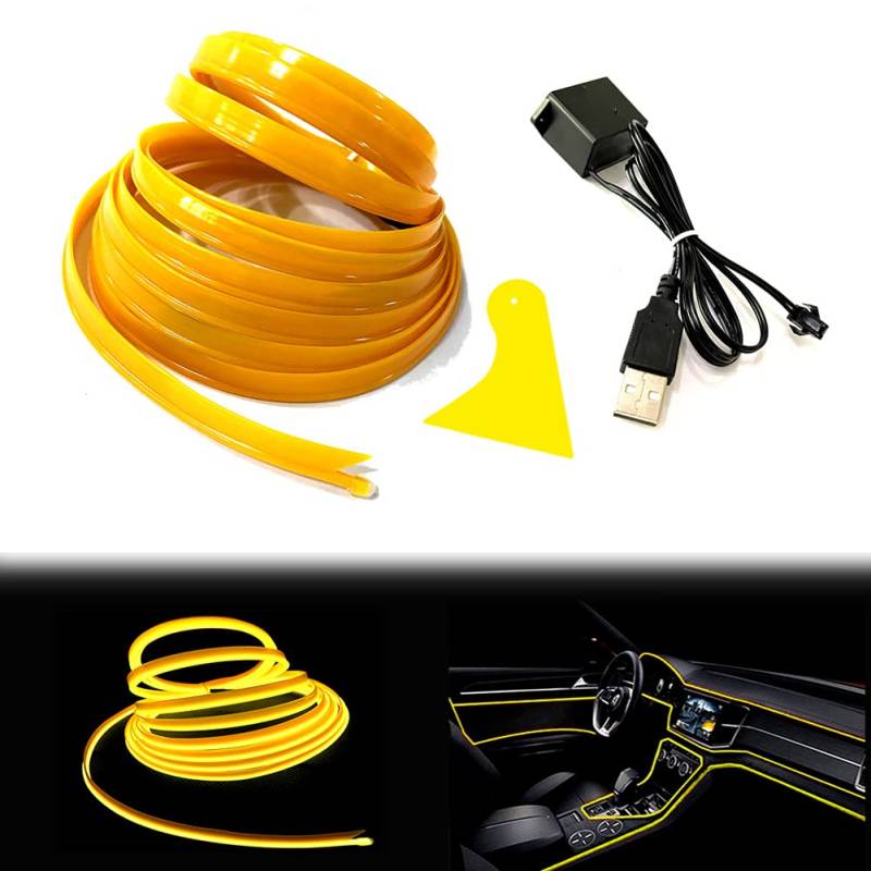 Balabaxer USB EL-Wire Gelb, 3M/9.8FT Flexible Neonlichtröhre DC 5V Neonröhre Innenraumlichtleiste für Autoinnenraum, Lücke Dekorationsbeleuchtung. von Balabaxer