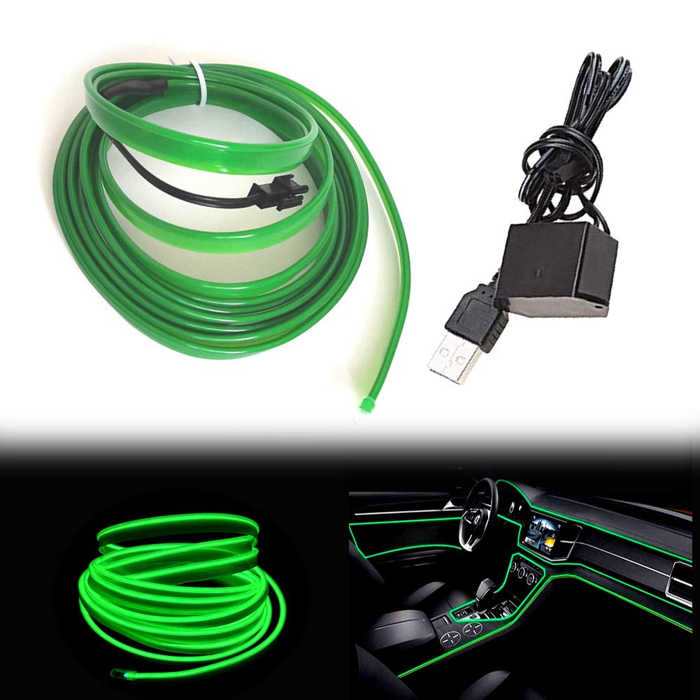 Balabaxer USB EL-Wire Grün, 5M/16.4FT Flexible Neonlichtröhre DC 5V Neonröhre Innenraumlichtleiste für Autoinnenraum, Lücke Dekorationsbeleuchtung. von Balabaxer