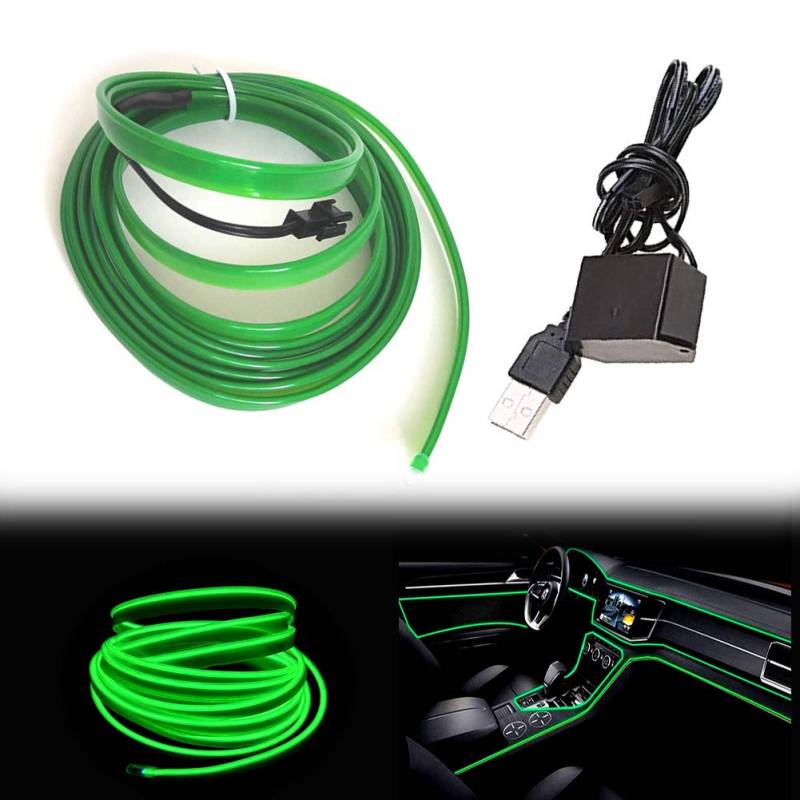 Balabaxer USB EL-Wire Grün, 5M/16.4FT Flexible Neonlichtröhre DC 5V Neonröhre Innenraumlichtleiste für Autoinnenraum, Lücke Dekorationsbeleuchtung. von Balabaxer