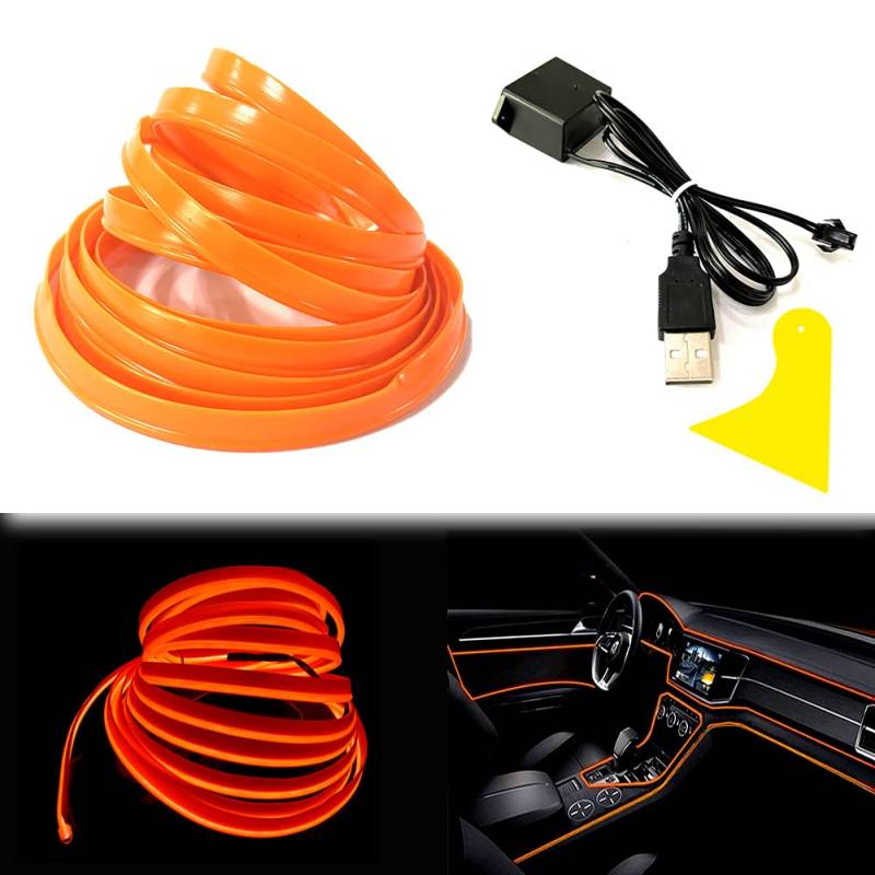 Balabaxer USB EL-Wire Orange, 3M/9.8FT Flexible Neonlichtröhre DC 5V Neonröhre Innenraumlichtleiste für Autoinnenraum, Lücke Dekorationsbeleuchtung. von Balabaxer