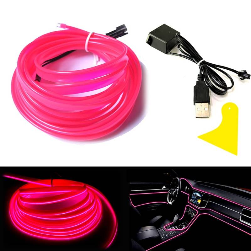 Balabaxer USB EL-Wire Pink, 10M/32.8FT Flexible Neonlichtröhre DC 5V Neonröhre Innenraumlichtleiste für Autoinnenraum, Lücke Dekorationsbeleuchtung. von Balabaxer