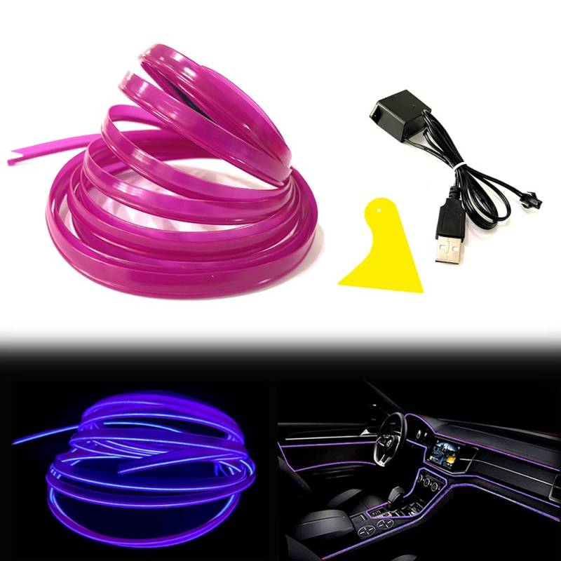 Balabaxer USB EL-Wire Violett, 3M/9.8FT Flexible Neonlichtröhre DC 5V Neonröhre Innenraumlichtleiste für Autoinnenraum, Lücke Dekorationsbeleuchtung. von Balabaxer