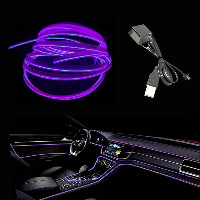 Balabaxer USB EL-Wire Violett, 5M/16.4FT Flexible Neonlichtröhre DC 5V Neonröhre Innenraumlichtleiste für Autoinnenraum, Lücke Dekorationsbeleuchtung. von Balabaxer