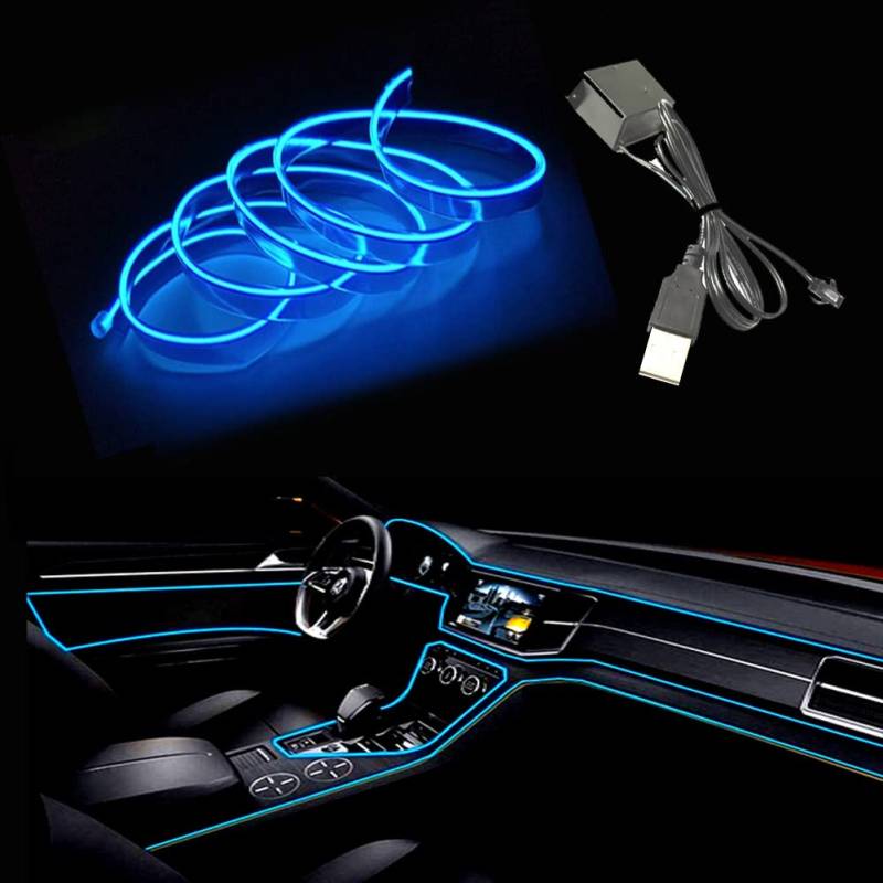 Balabaxer USB EL-Wire Blau, 3M/9.8FT Flexible Neonlichtröhre DC 5V Neonröhre Innenraumlichtleiste für Autoinnenraum, Lücke Dekorationsbeleuchtung. von Balabaxer