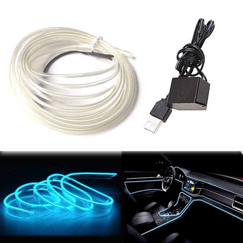 Balabaxer USB EL-Wire Eisblau, 3M/9.8FT Flexible Neonlichtröhre DC 5V Neonröhre Innenraumlichtleiste für Autoinnenraum, Lücke Dekorationsbeleuchtung. von Balabaxer