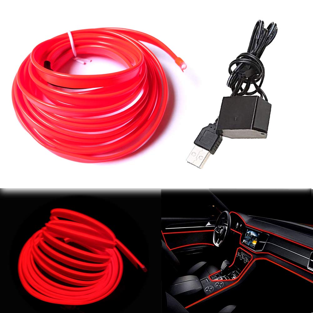 Balabaxer USB EL Wire Rot，3M/9.8FT Flexible Neonlichtröhre DC 5V Neonröhre Lichter Auto Innenverkleidung Lichtleiste für Innenverkleidung Gap Dekorative… von Balabaxer