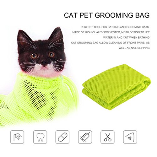 BallylellyBreathable Polyester-Justierbare Katzen-Fellpflege-Tasche Haustier-Waschbeutel-Nagel-Ausschnitt (Farbe: Grün) von Ballylelly